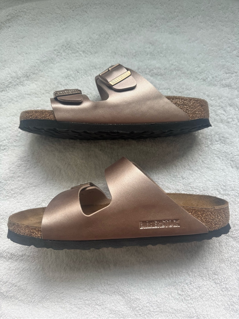 Birkenstock Metallic Rose Gold Double-Buckle Slides Size 36 - Picture 3 of 5